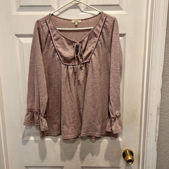 KORI America Women's Size Large Top Pink Lavender Casual Boho Embroidered - Picture 2 of 7